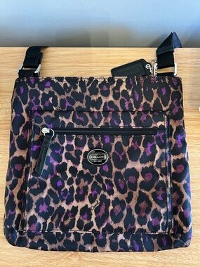 COACH Leopard-Print Crossbody in Purple and Brown